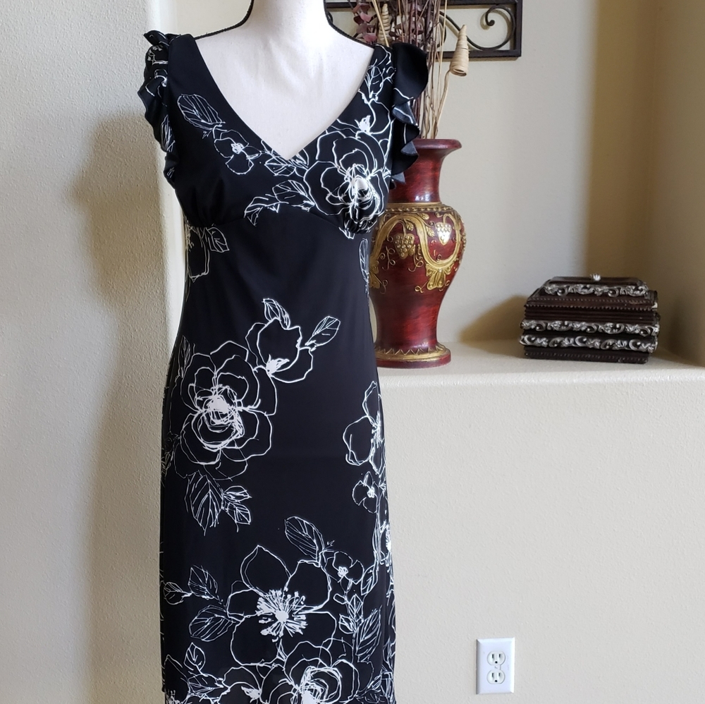 Black Flower Print Dress
